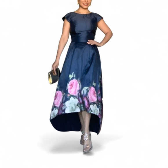 Chi Chi London Navy Floral High Low Dress - Small - Picture 4 of 15